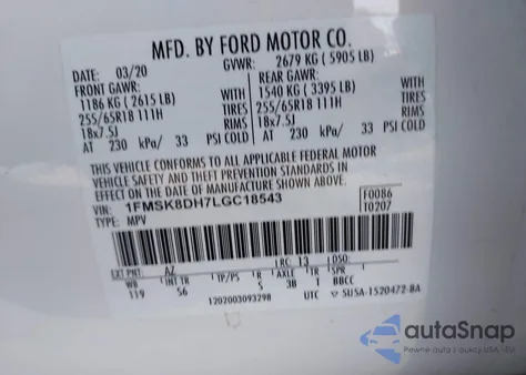 2020 Ford Explorer Xlt from USA, damaged, VIN 1FMSK8DH7LGC18543